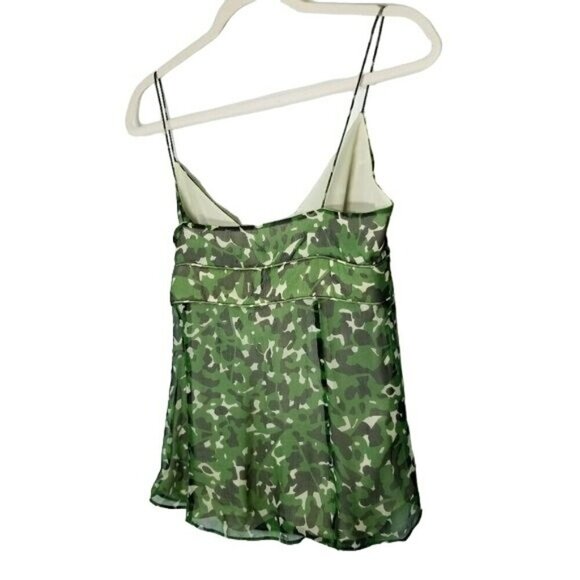 J.CREW Silk Cami Tank Top‎ Womens 6 Camouflage Army Green Spaghetti Straps EUC - Picture 2 of 9